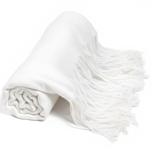 Oussum Ladies White Soft Silky Scarf With Fringe Scarves for Women Gifts - Picture 5 of 6